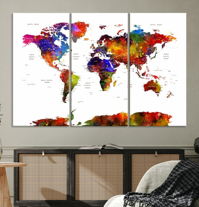 Extra Large Colorful World Map Framed Canvas Wall Art Print