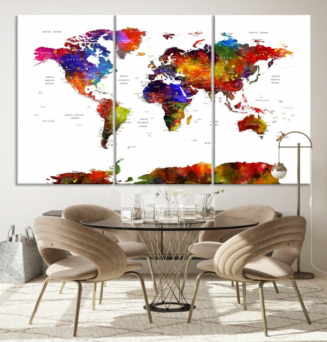 Extra Large Colorful World Map Framed Canvas Wall Art Print