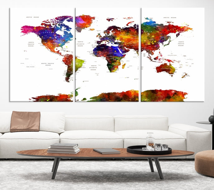 Extra Large Colorful World Map Framed Canvas Wall Art Print