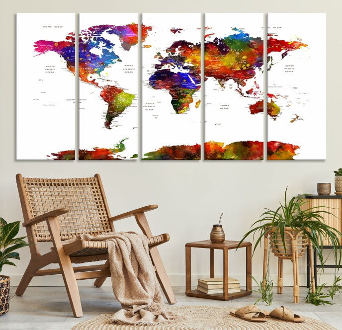 Extra Large Colorful World Map Framed Canvas Wall Art Print