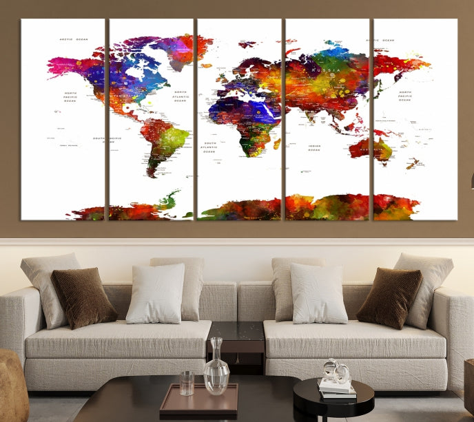 Extra Large Colorful World Map Framed Canvas Wall Art Print