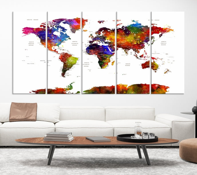 Extra Large Colorful World Map Framed Canvas Wall Art Print