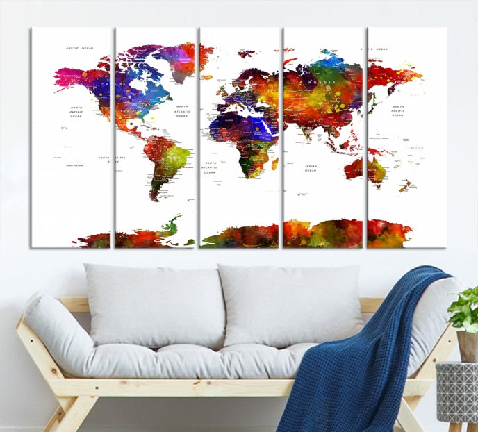 Extra Large Colorful World Map Framed Canvas Wall Art Print