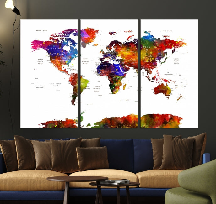 Extra Large Colorful World Map Framed Canvas Wall Art Print