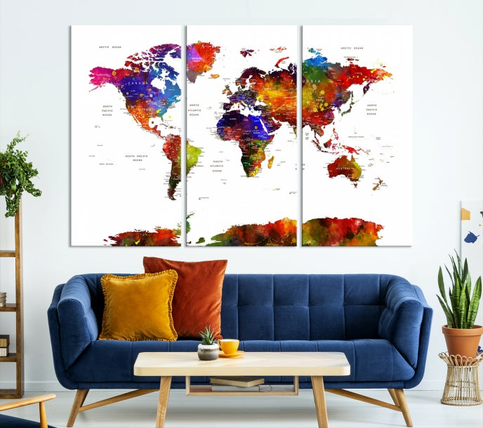 Extra Large Colorful World Map Framed Canvas Wall Art Print