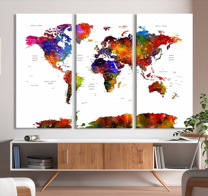 Extra Large Colorful World Map Framed Canvas Wall Art Print