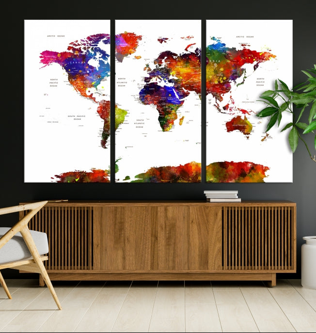 Extra Large Colorful World Map Framed Canvas Wall Art Print