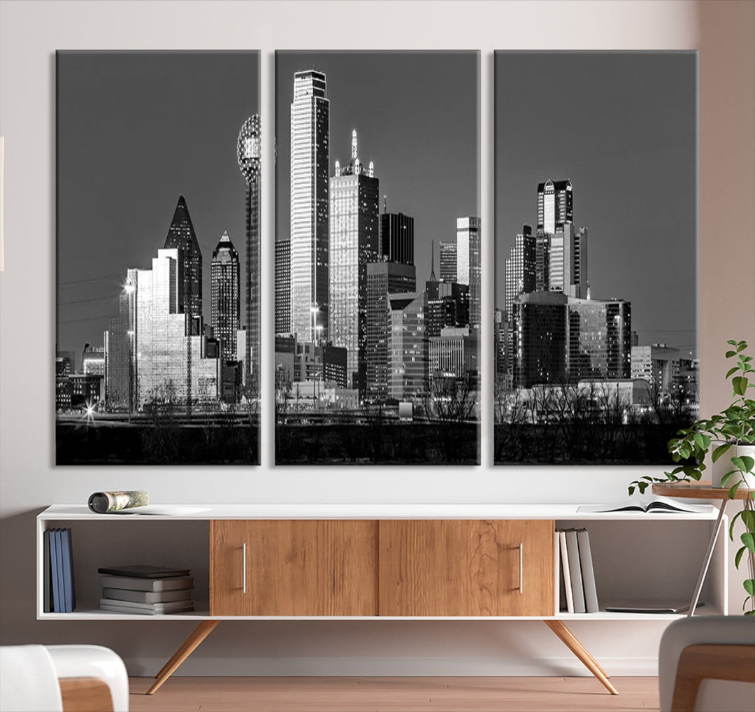 Extra Large Dallas Skyline Black and White Cityscape Wall Art Canvas Print