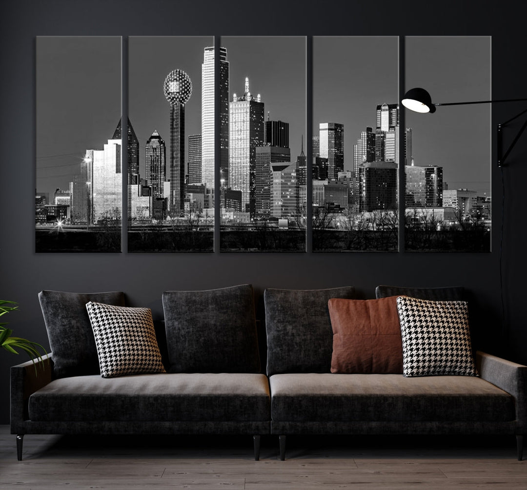 Extra Large Dallas Skyline Black and White Cityscape Wall Art Canvas Print