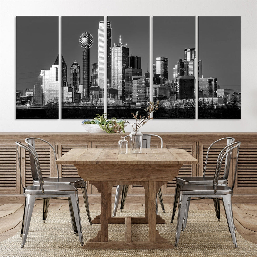 Extra Large Dallas Skyline Black and White Cityscape Wall Art Canvas Print