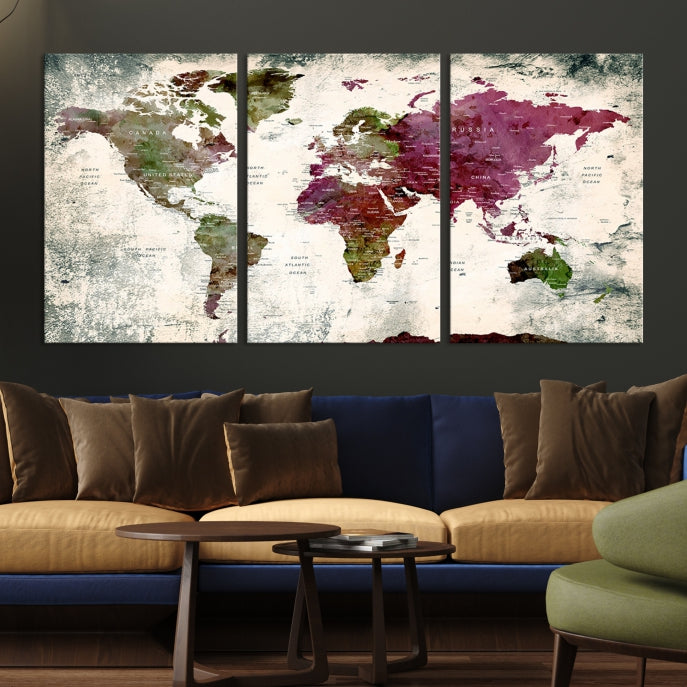 Extra Large Detailed World Map Canvas Wall Art Push Pin Travel Map Print