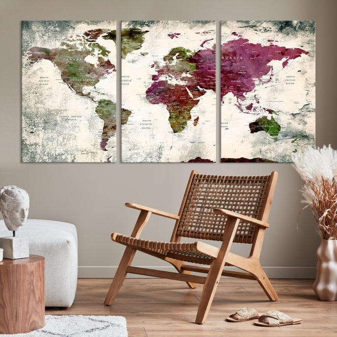 Extra Large Detailed World Map Canvas Wall Art Push Pin Travel Map Print