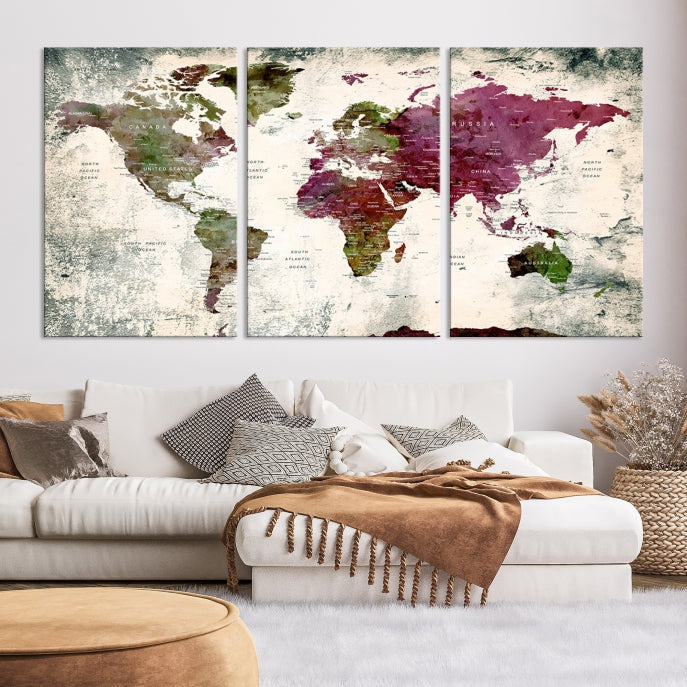 Extra Large Detailed World Map Canvas Wall Art Push Pin Travel Map Print