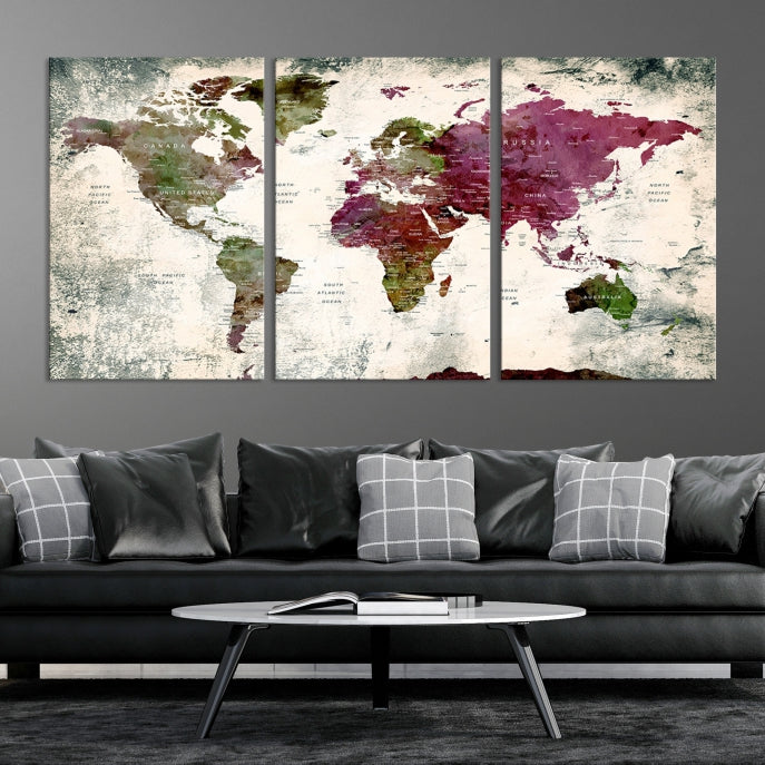 Extra Large Detailed World Map Canvas Wall Art Push Pin Travel Map Print