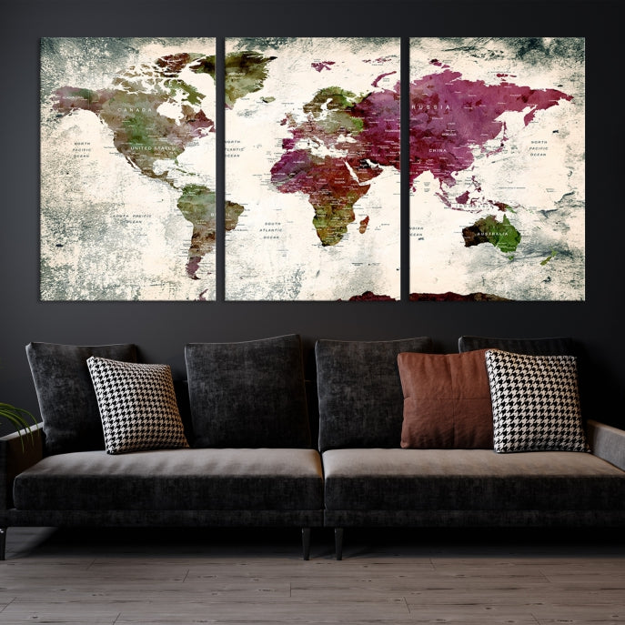 Extra Large Detailed World Map Canvas Wall Art Push Pin Travel Map Print