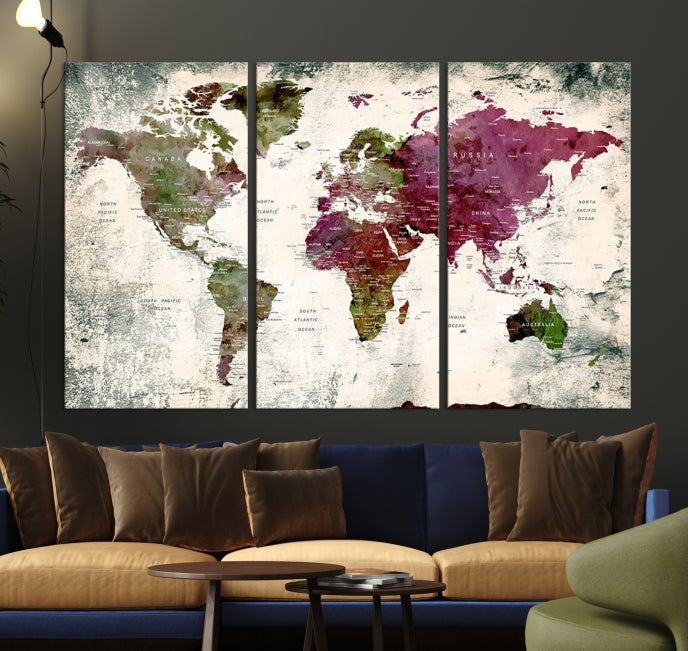 Extra Large Detailed World Map Canvas Wall Art Push Pin Travel Map Print