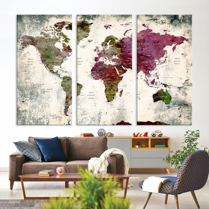 Extra Large Detailed World Map Canvas Wall Art Push Pin Travel Map Print