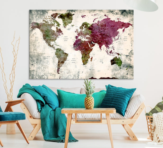 Extra Large Detailed World Map Canvas Wall Art Push Pin Travel Map Print