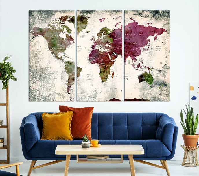 Extra Large Detailed World Map Canvas Wall Art Push Pin Travel Map Print