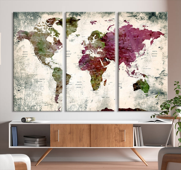 Extra Large Detailed World Map Canvas Wall Art Push Pin Travel Map Print