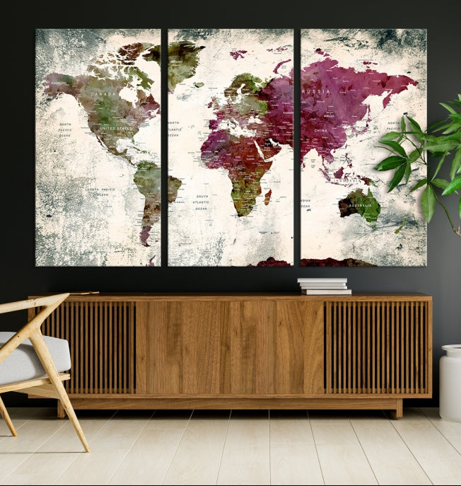 Extra Large Detailed World Map Canvas Wall Art Push Pin Travel Map Print