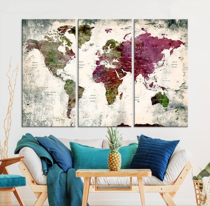 Extra Large Detailed World Map Canvas Wall Art Push Pin Travel Map Print