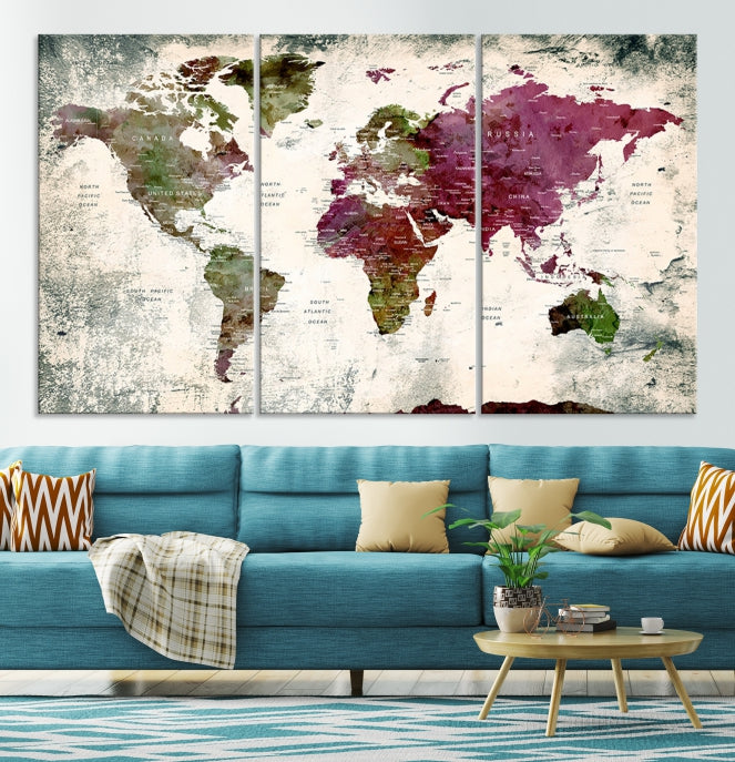 Extra Large Detailed World Map Canvas Wall Art Push Pin Travel Map Print