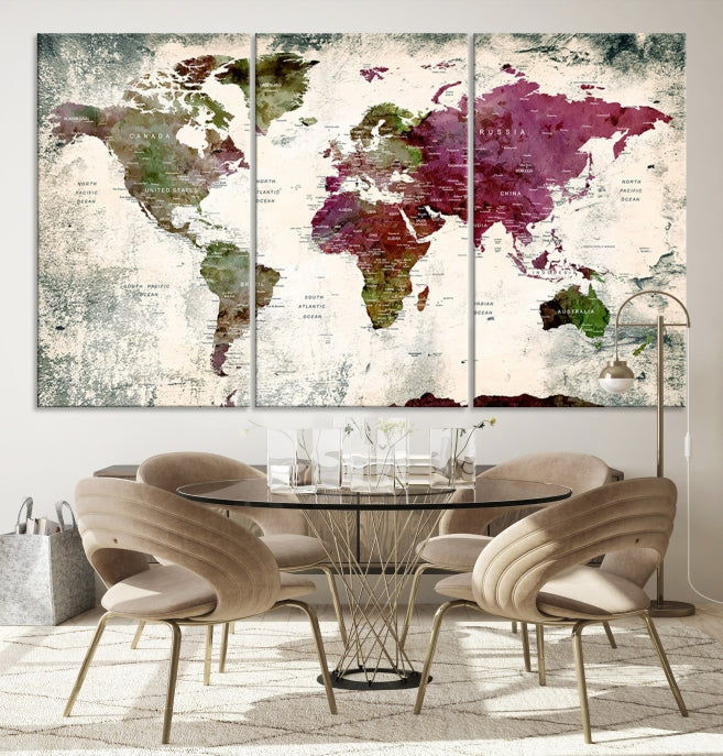 Extra Large Detailed World Map Canvas Wall Art Push Pin Travel Map Print