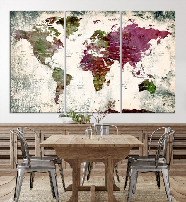 Extra Large Detailed World Map Canvas Wall Art Push Pin Travel Map Print