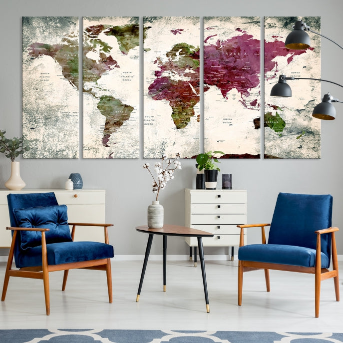 Extra Large Detailed World Map Canvas Wall Art Push Pin Travel Map Print