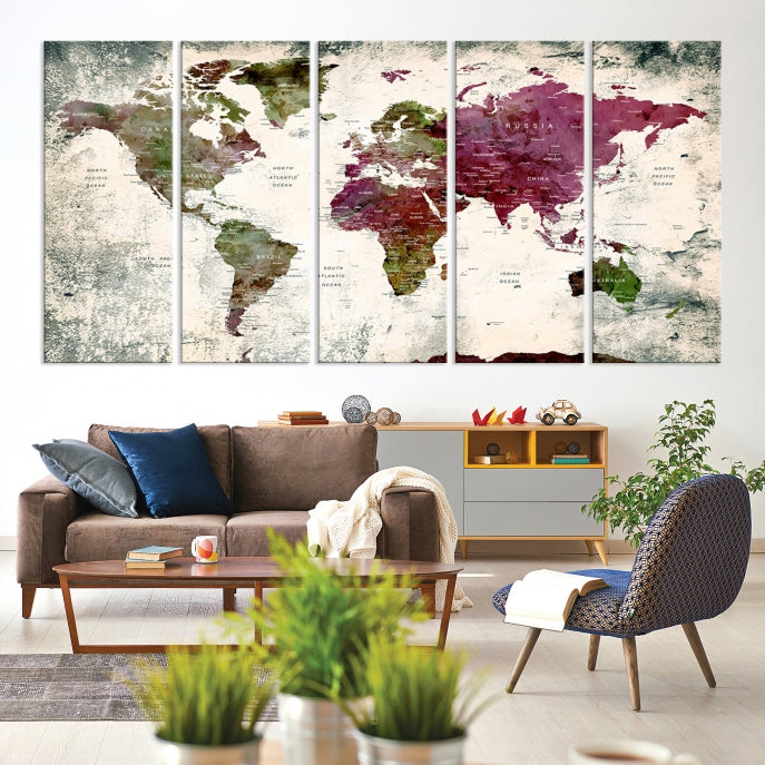 Extra Large Detailed World Map Canvas Wall Art Push Pin Travel Map Print