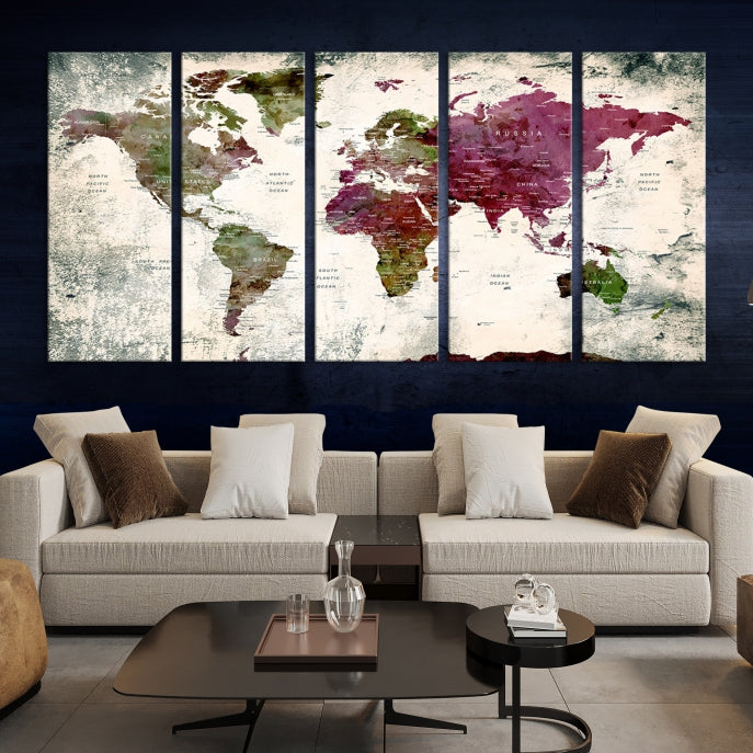 Extra Large Detailed World Map Canvas Wall Art Push Pin Travel Map Print