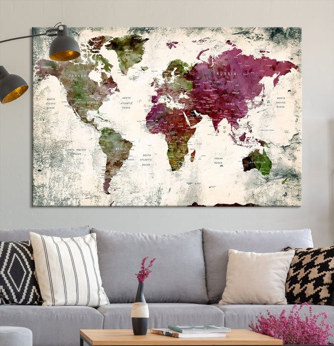 Extra Large Detailed World Map Canvas Wall Art Push Pin Travel Map Print