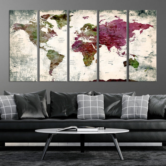 Extra Large Detailed World Map Canvas Wall Art Push Pin Travel Map Print