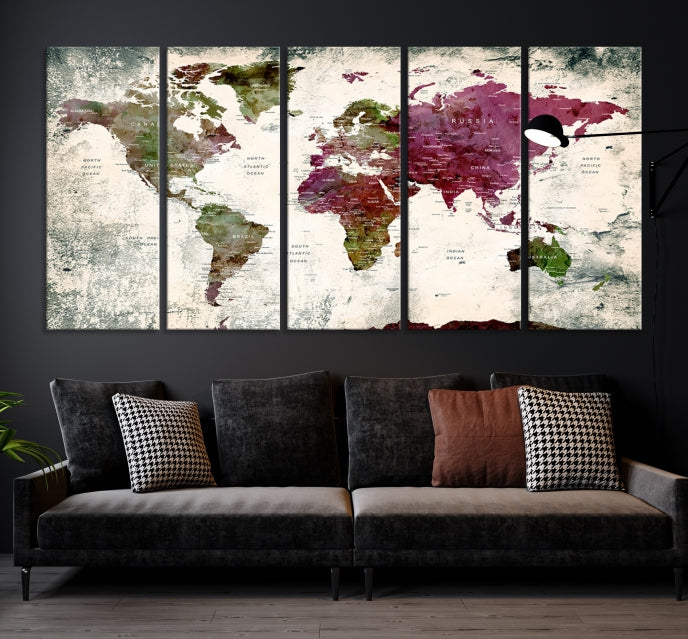 Extra Large Detailed World Map Canvas Wall Art Push Pin Travel Map Print