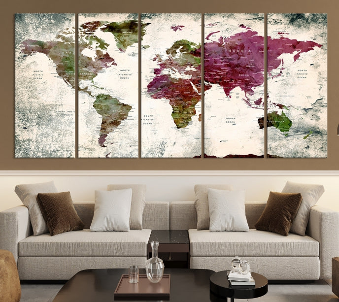 Extra Large Detailed World Map Canvas Wall Art Push Pin Travel Map Print