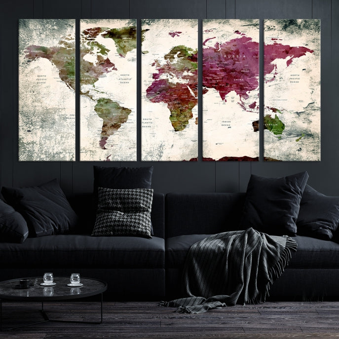 Extra Large Detailed World Map Canvas Wall Art Push Pin Travel Map Print