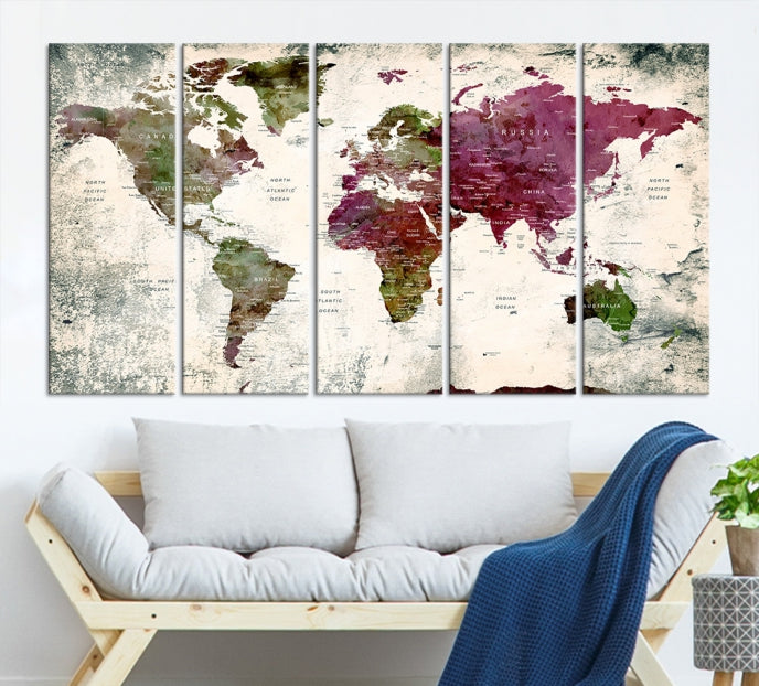 Extra Large Detailed World Map Canvas Wall Art Push Pin Travel Map Print