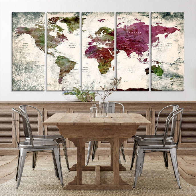 Extra Large Detailed World Map Canvas Wall Art Push Pin Travel Map Print