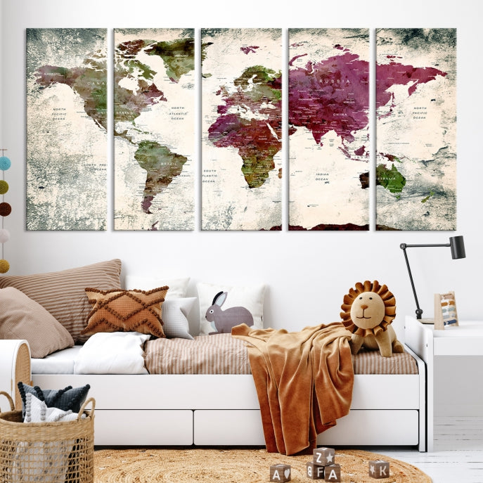 Extra Large Detailed World Map Canvas Wall Art Push Pin Travel Map Print