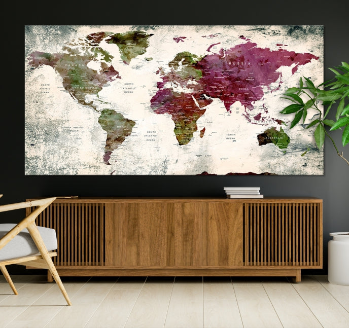 Extra Large Detailed World Map Canvas Wall Art Push Pin Travel Map Print