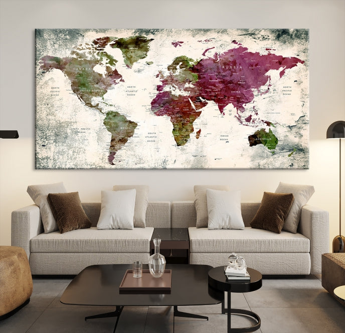 Extra Large Detailed World Map Canvas Wall Art Push Pin Travel Map Print