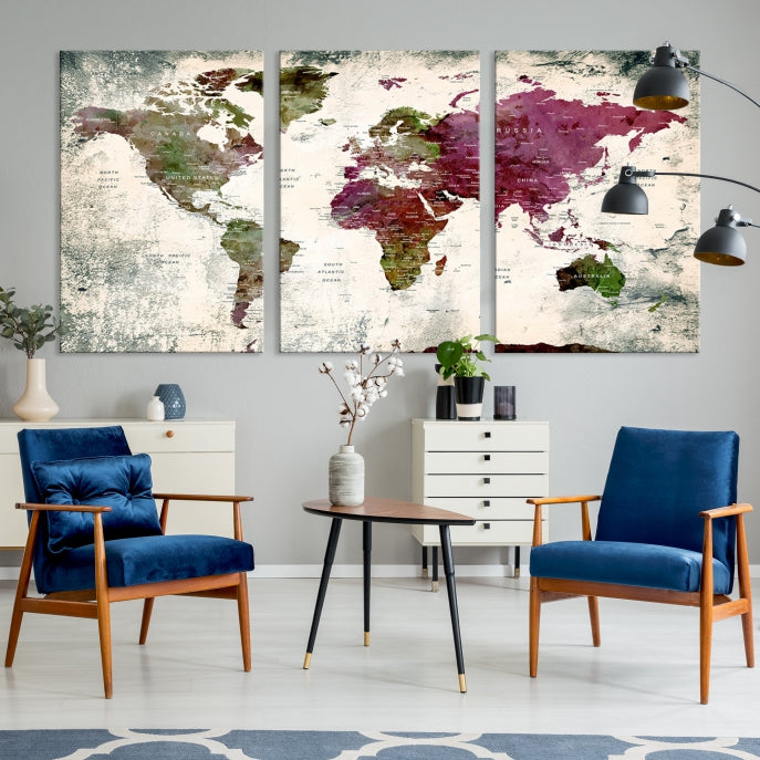 Extra Large Detailed World Map Canvas Wall Art Push Pin Travel Map Print