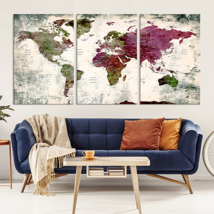 Extra Large Detailed World Map Canvas Wall Art Push Pin Travel Map Print