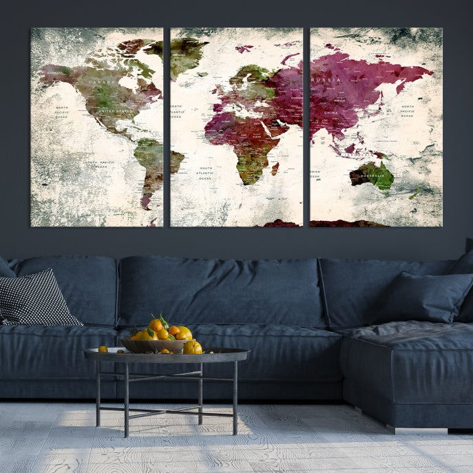 Extra Large Detailed World Map Canvas Wall Art Push Pin Travel Map Print