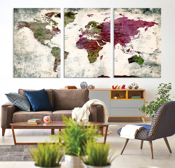 Extra Large Detailed World Map Canvas Wall Art Push Pin Travel Map Print