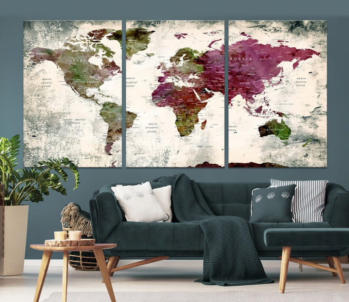 Extra Large Detailed World Map Canvas Wall Art Push Pin Travel Map Print