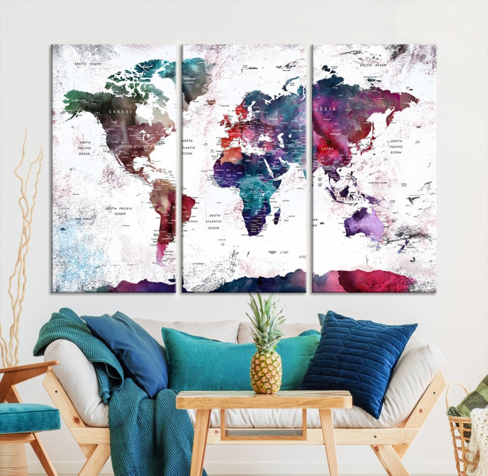 Extra Large Detailed World Map Framed Canvas Wall Art Print