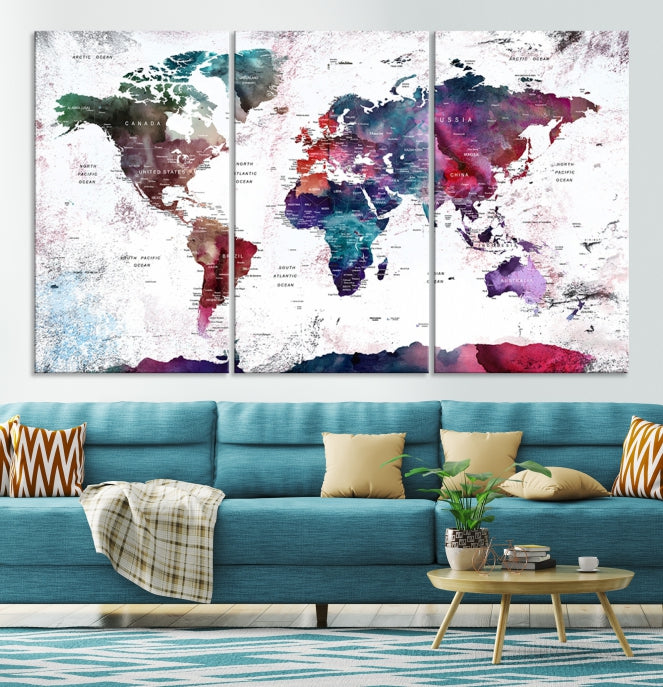 Extra Large Detailed World Map Framed Canvas Wall Art Print