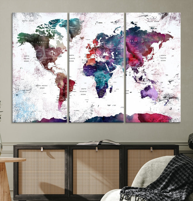 Extra Large Detailed World Map Framed Canvas Wall Art Print